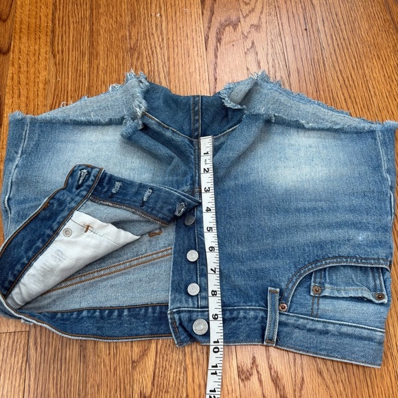 levi's 501 western cowboy high rise button fly raw hem denim blue jean shorts 28 - Picture 12 of 16